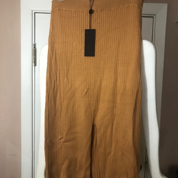 NWT Gianni Bini Skirt XL Madi Sweater Front Slit Midi Tan goldenrod color - Picture 3 of 9